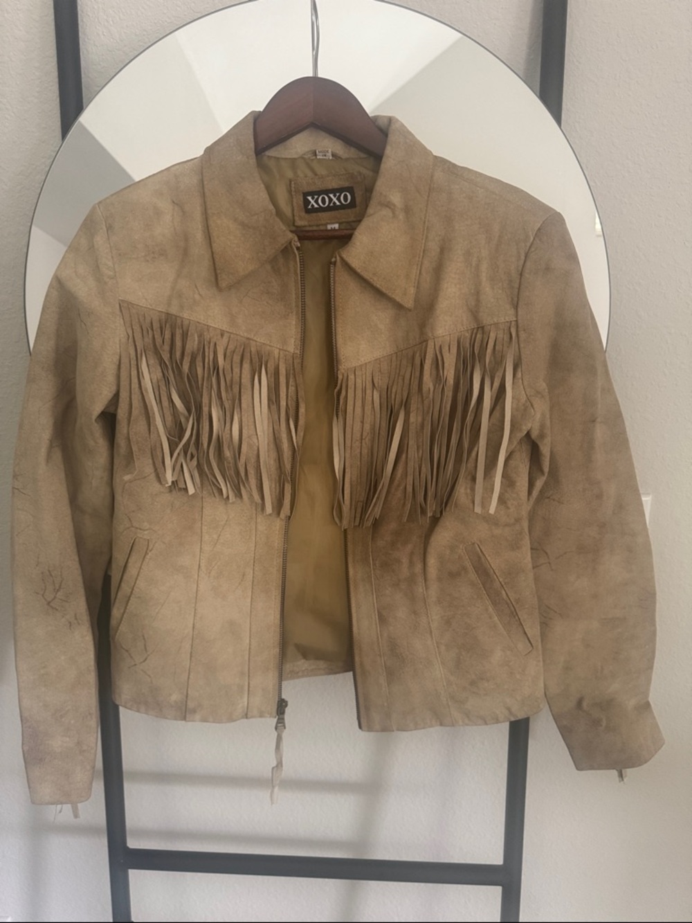 XOXO Tan Fringe Suede Vintage Jacket